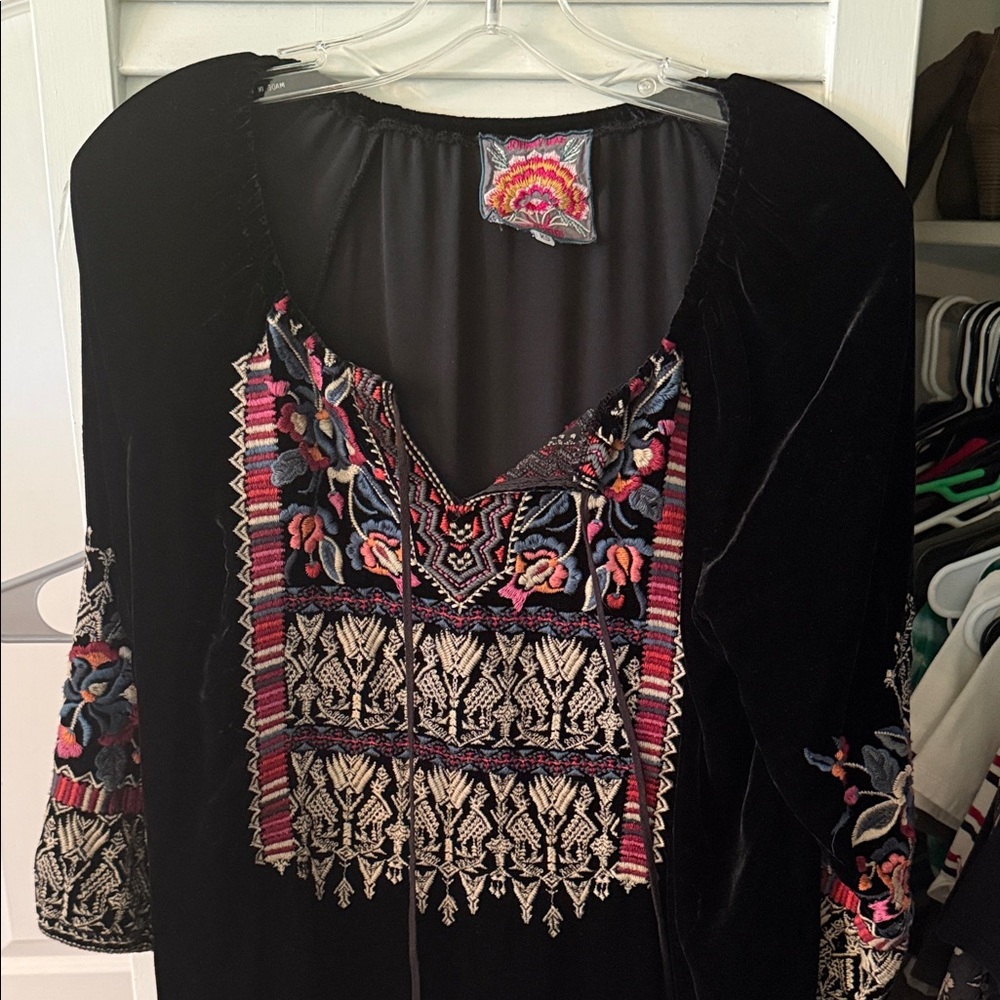 Johnny Was Black Embroidered Top